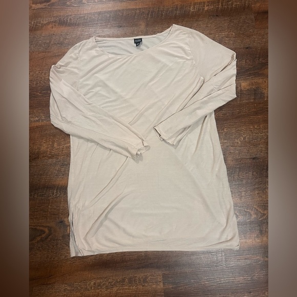 Eileen Fisher Tunic Top Boat Neck  Side Slit   Size M Relaxed Fit Modest Neutral - Picture 3 of 5